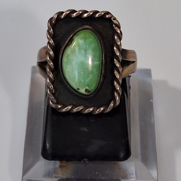 Size 6.5 Sterling Silver Manassa Turquoise Ring, Vintage Navajo Antique Jewelry - Picture 11 of 12